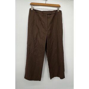 Annie Alexander Vintage Womens Linen Blend Wide Leg Crop Pants Sz 10 Brown Lined